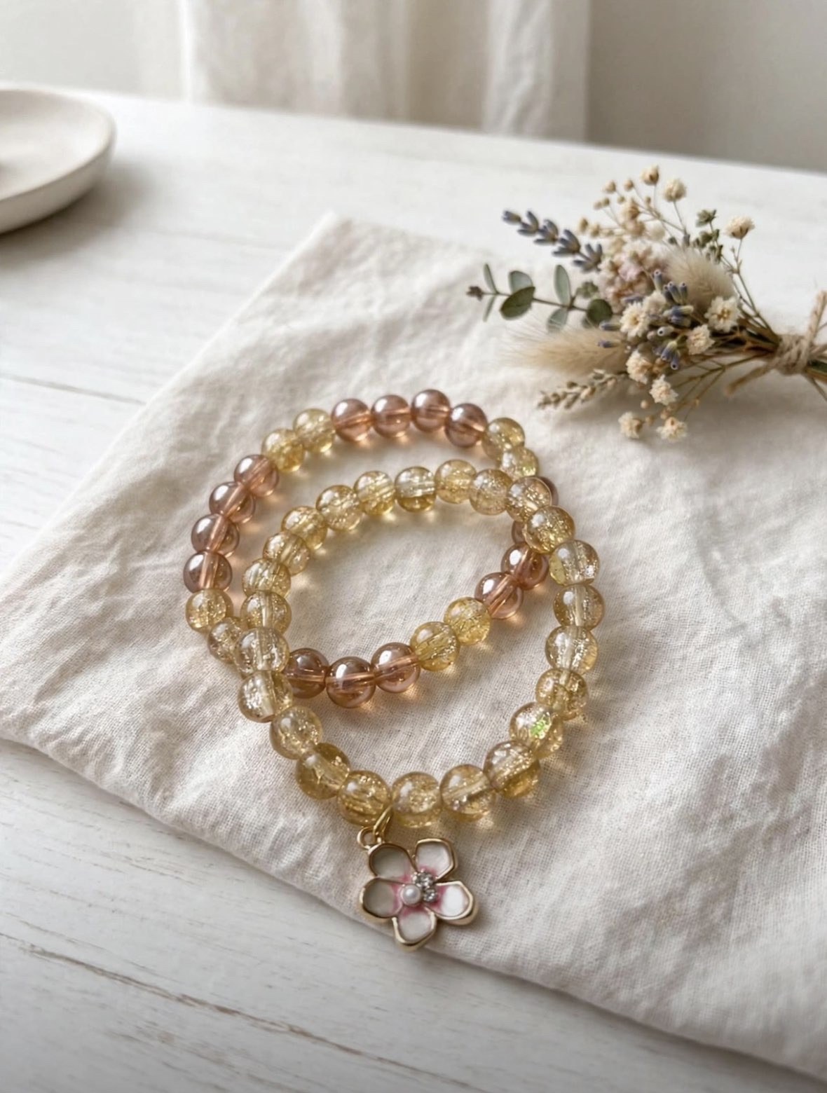 Amber Flower Bracelet Set