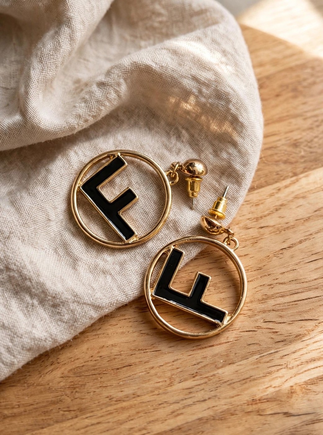 F Letter Disc Earrings